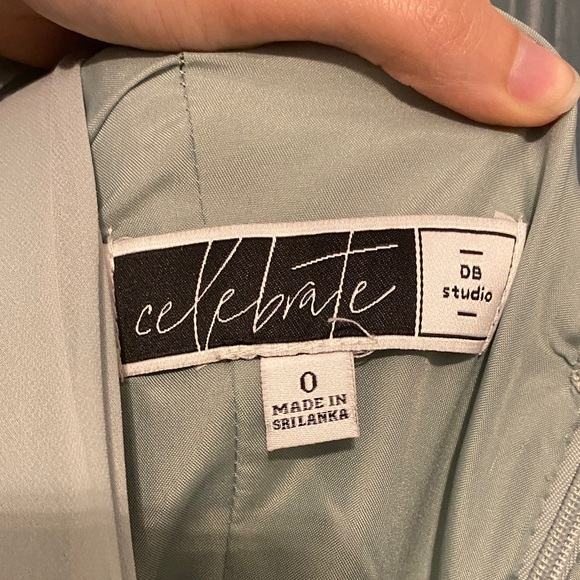 Sage V- Neck Bridesmaid Dress - Picture 2 of 7